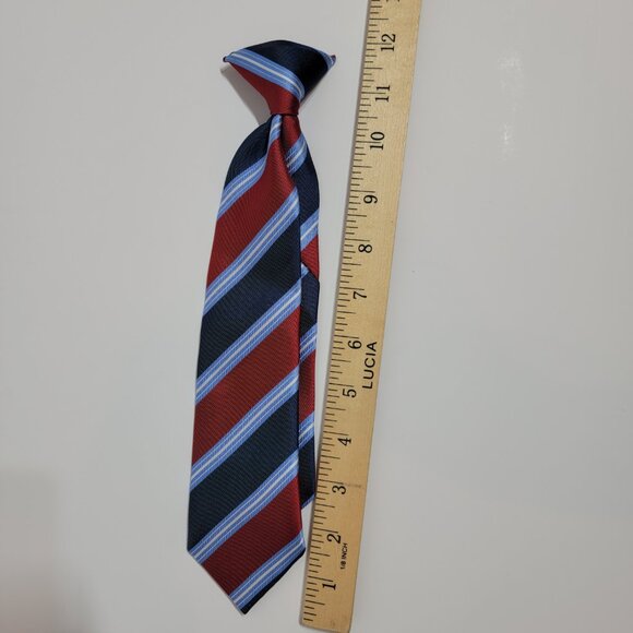 Red/Light Blue/Dark Blue/White Striped Boys Clip Tie - Picture 5 of 5